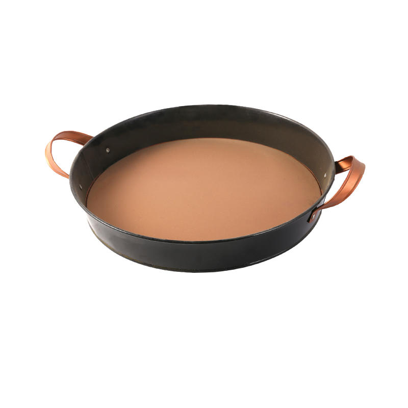 Copper round galvanized metal tray with handle