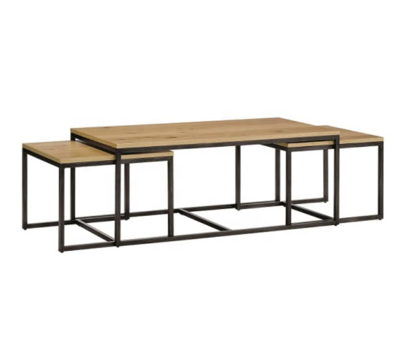 wooden nest table for living room wholesale Oak Veneer coffee table With Metal Legs
