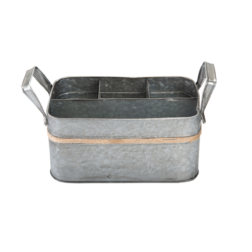 Galvanized six compartment kitchen utensil candy metal holder with hemp rope handle handles kitchen tools candy basket