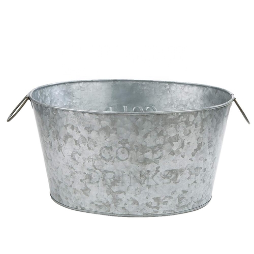 Ice Galvanized Large Beer Tin Bucket with Handle Wholesale Oval Round Metal 10L Used with Flower/green Plant Hanging